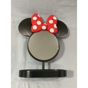 NEW Walt Disney Parks Wooden Minnie Mouse Head Shaped Mirror & Trinket Holder